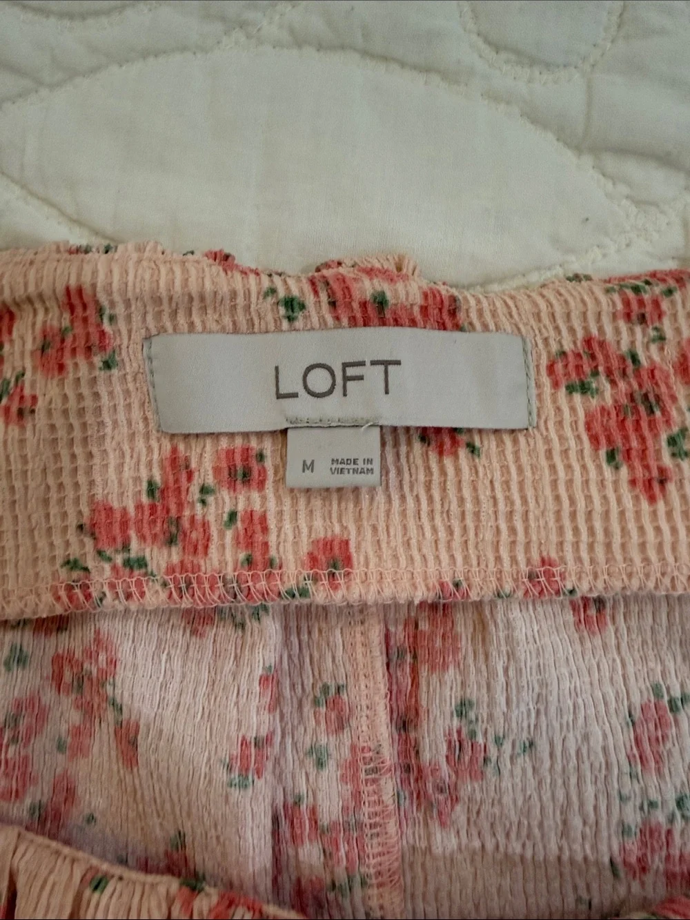 LOFT Blush Pink Floral Square-Neck Peasant Blouse